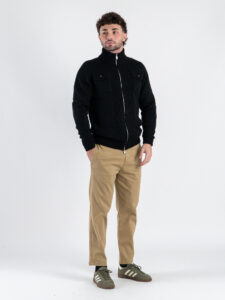 GIANNI LUPO Cardigan con tasche, zip e toppe sulle maniche GL35253 Black (3)