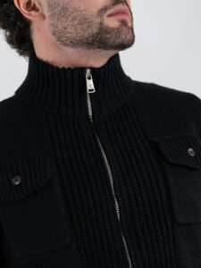 GIANNI LUPO Cardigan con tasche, zip e toppe sulle maniche GL35253 Black (6)