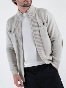 GIANNI LUPO Cardigan con tasche, zip e toppe sulle maniche GL35253 Ice (4)