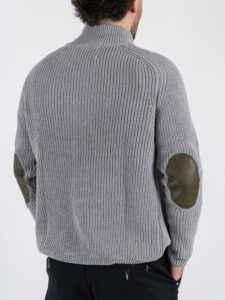 GIANNI LUPO Cardigan con zip e toppe sulle maniche GL35241 Light Gray (1)