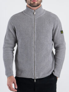 GIANNI LUPO Cardigan con zip e toppe sulle maniche GL35241 Light Gray (2)
