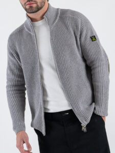 GIANNI LUPO Cardigan con zip e toppe sulle maniche GL35241 Light Gray (5)