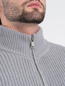 GIANNI LUPO Cardigan con zip e toppe sulle maniche GL35241 Light Gray (8)