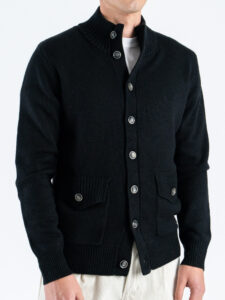 GIANNI LUPO Cardigan regular misto lana con bottoni e tasche frontali GL35079 Black (1)