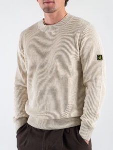 GIANNI LUPO Maglione girocollo oversize in cotone a costa inglese GL35259 Panna (1)