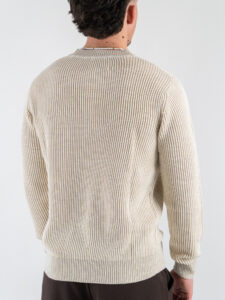 GIANNI LUPO Maglione girocollo oversize in cotone a costa inglese GL35259 Panna (7)