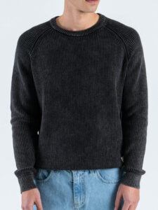 GIANNI LUPO Maglione girocollo oversize in cotone a costa inglese GL35262 Black (1)