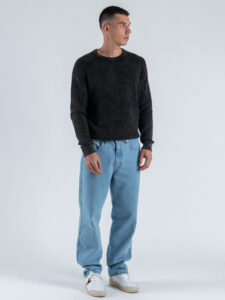 GIANNI LUPO Maglione girocollo oversize in cotone a costa inglese GL35262 Black (3)