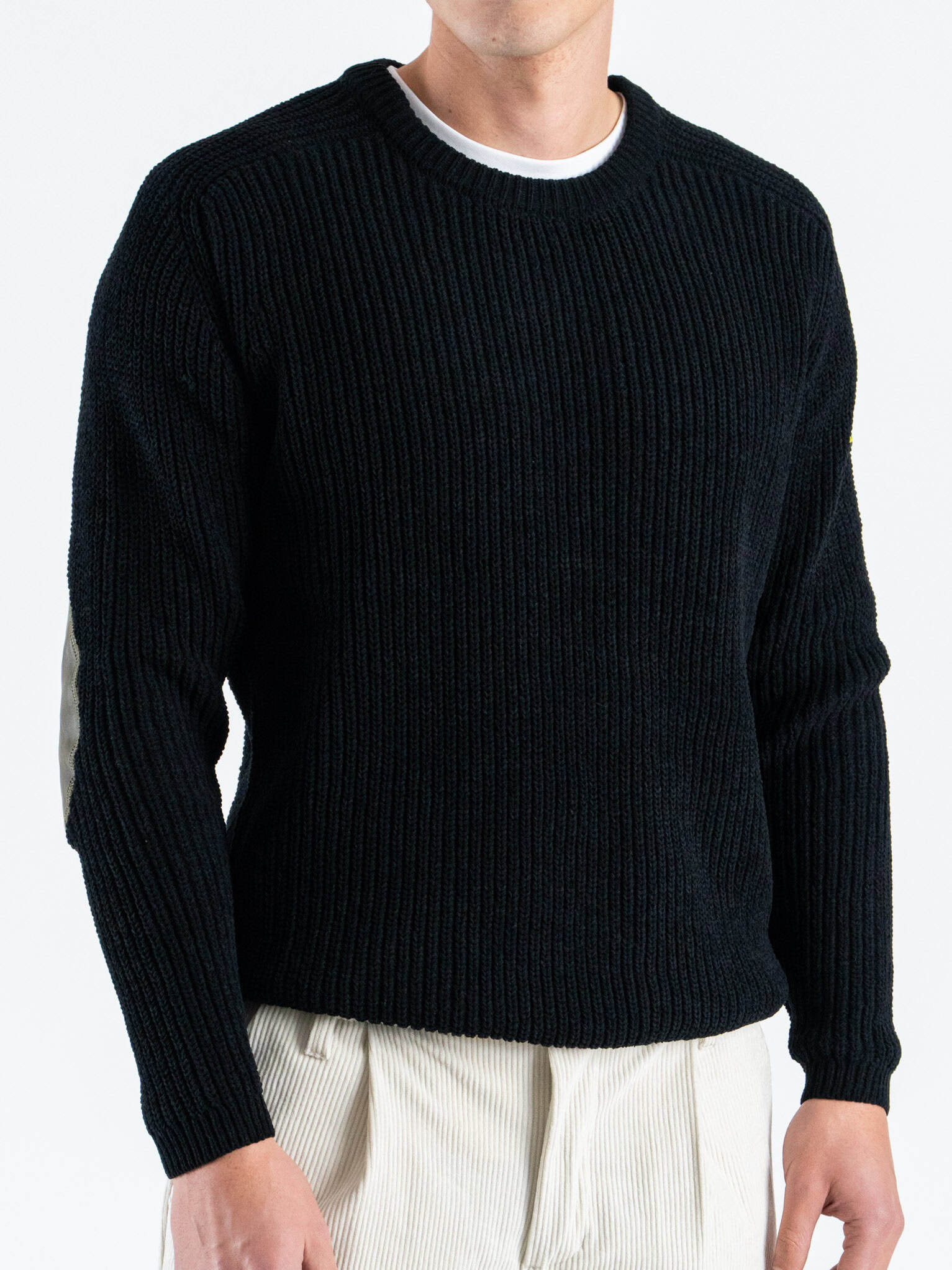 GIANNI LUPO Maglione regular girocollo con toppe sulle maniche GL35240 Black