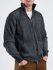 GIANNI LUPO Maglione regular misto lana con colletto, zip intera e tasche GL35260 Black1