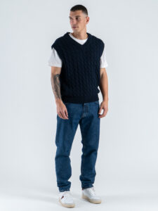 ONLY&SONS Gilet over in maglia intrecciata con spalla scesa KICKER 22036122 Dark Navy (2)
