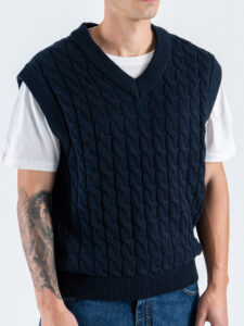 ONLY&SONS Gilet over in maglia intrecciata con spalla scesa KICKER 22036122 Dark Navy (3)