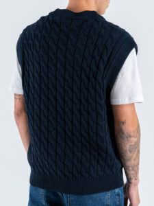 ONLY&SONS Gilet over in maglia intrecciata con spalla scesa KICKER 22036122 Dark Navy (5)