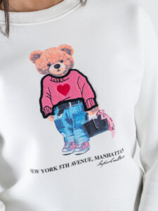 SUPERCULTURE Felpa da donna girocollo con ricamo New York 5th avenue, Manhattan AW1557 Bianco4