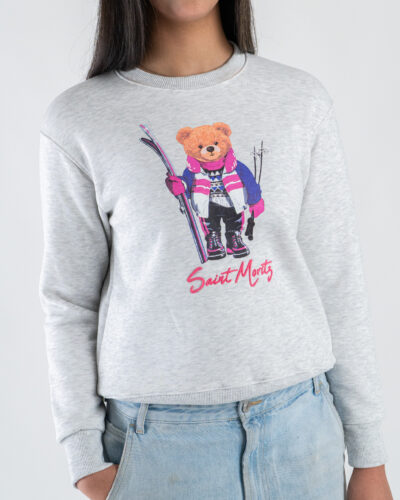 SUPERCULTURE Felpa da donna girocollo con ricamo orsetto e St.Moritz AW1559 Grigio1 Home