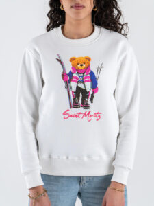 SUPERCULTURE Felpa da donna regular girocollo misto lana con ricamo orsetto e St.Moritz AW1559 White1