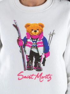 SUPERCULTURE Felpa da donna regular girocollo misto lana con ricamo orsetto e St.Moritz AW1559 White2