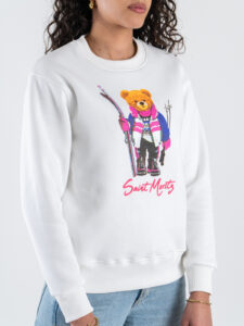 SUPERCULTURE Felpa da donna regular girocollo misto lana con ricamo orsetto e St.Moritz AW1559 White3