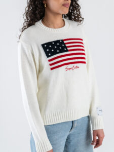 SUPERCULTURE Maglione regular da donna girocollo bandiera USA AK5103 Panna1