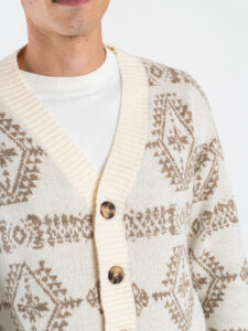 TOOCO Cardigan in misto cachemire e lana con bottoni e stampa Maya MVRS Crema3