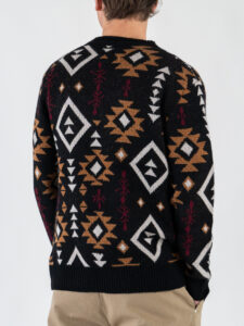 TOOCO Cardigan in misto cachemire e lana con bottoni e stampa etnica UXMAL Black6