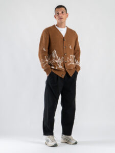 TOOCO Cardigan in misto cachemire e lana con bottoni e stampa texas MVRS Yellow Stone Papaya1