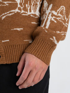 TOOCO Cardigan in misto cachemire e lana con bottoni e stampa texas MVRS Yellow Stone Papaya5