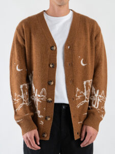 TOOCO Cardigan in misto cachemire e lana con bottoni e stampa texas MVRS Yellow Stone Papaya6