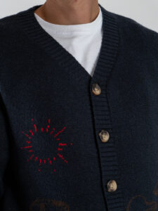 TOOCO Cardigan in misto lana con bottoni e stampa Cowboy Texas MVRS Navy3