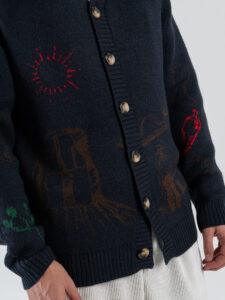 TOOCO Cardigan in misto lana con bottoni e stampa Cowboy Texas MVRS Navy4