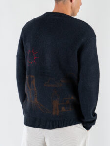 TOOCO Cardigan in misto lana con bottoni e stampa Cowboy Texas MVRS Navy5