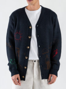 TOOCO Cardigan in misto lana con bottoni e stampa Cowboy Texas MVRS Navy7