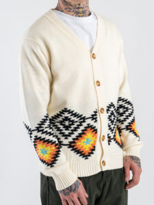 TOOCO Cardigan regular in cotone con bottoni e stampa SANT’ANTONIO VRS Off White3