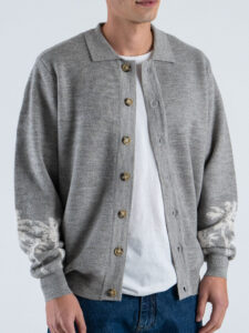 TOOCO CardiganPolo regular misto lana con bottoni e stampa palme MALIBÙ Grey (3)