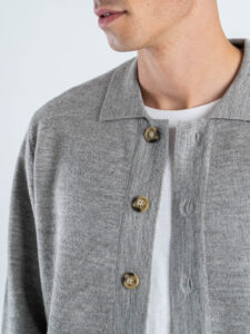 TOOCO CardiganPolo regular misto lana con bottoni e stampa palme MALIBÙ Grey (4)