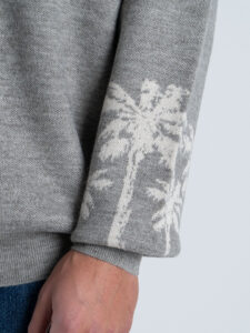 TOOCO CardiganPolo regular misto lana con bottoni e stampa palme MALIBÙ Grey (5)