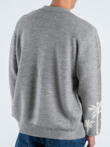 TOOCO CardiganPolo regular misto lana con bottoni e stampa palme MALIBÙ Grey (6)