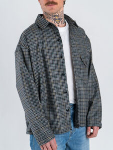 Camicia crop over in misto lana fantasia pied de poule 002 Grigio (1)