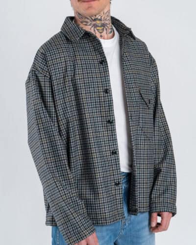 Camicia crop over in misto lana fantasia pied de poule 002 Grigio