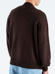 Cardigan crop misto lana con scollo a V e bottoni Moro (5)