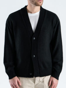 Cardigan crop misto lana con scollo a V e bottoni Nero (1)