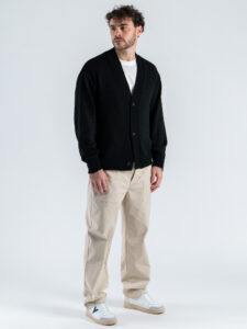 Cardigan crop misto lana con scollo a V e bottoni Nero (2)