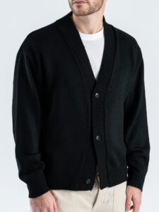 Cardigan crop misto lana con scollo a V e bottoni Nero (3)