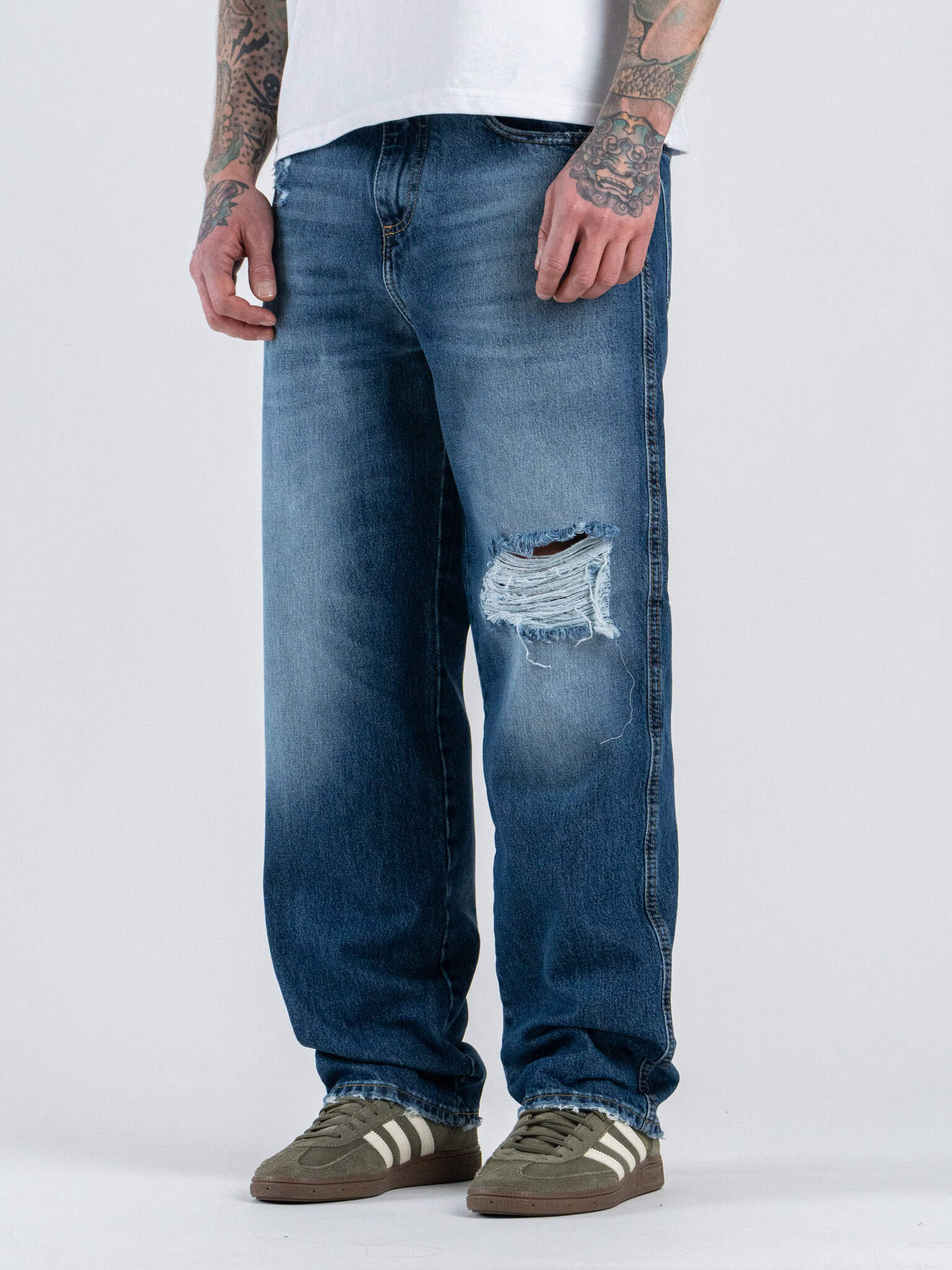ESTASI Jeans baggy fit slavato con rotture RONALDINHO Dark Blue
