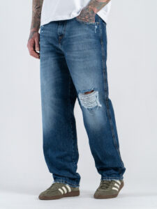 ESTASI Jeans baggy fit slavato con rotture RONALDINHO Dark Blue (2)