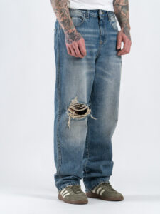 ESTASI Jeans baggy fit slavato con rotture RONALDINHO Medium Blue Denim (2)