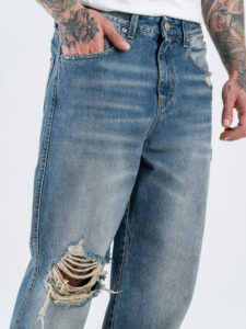 ESTASI Jeans baggy fit slavato con rotture RONALDINHO Medium Blue Denim (4)