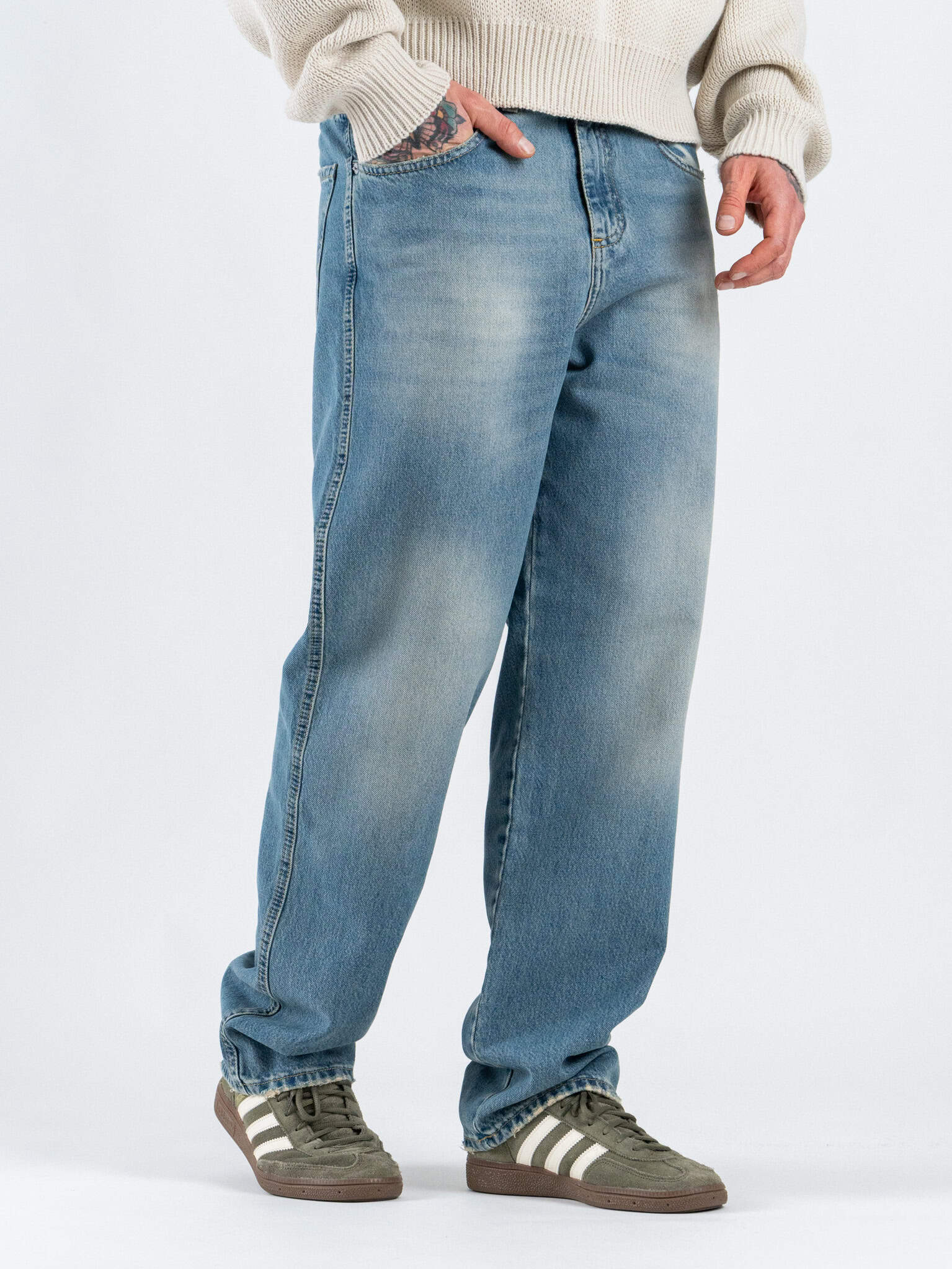 ESTASI Jeans baggy fit slavato senza rotture RONALDINHO Medium Blue