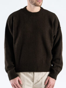 ESTASI Maglione girocollo crop misto lana FEDERER Moro (2)