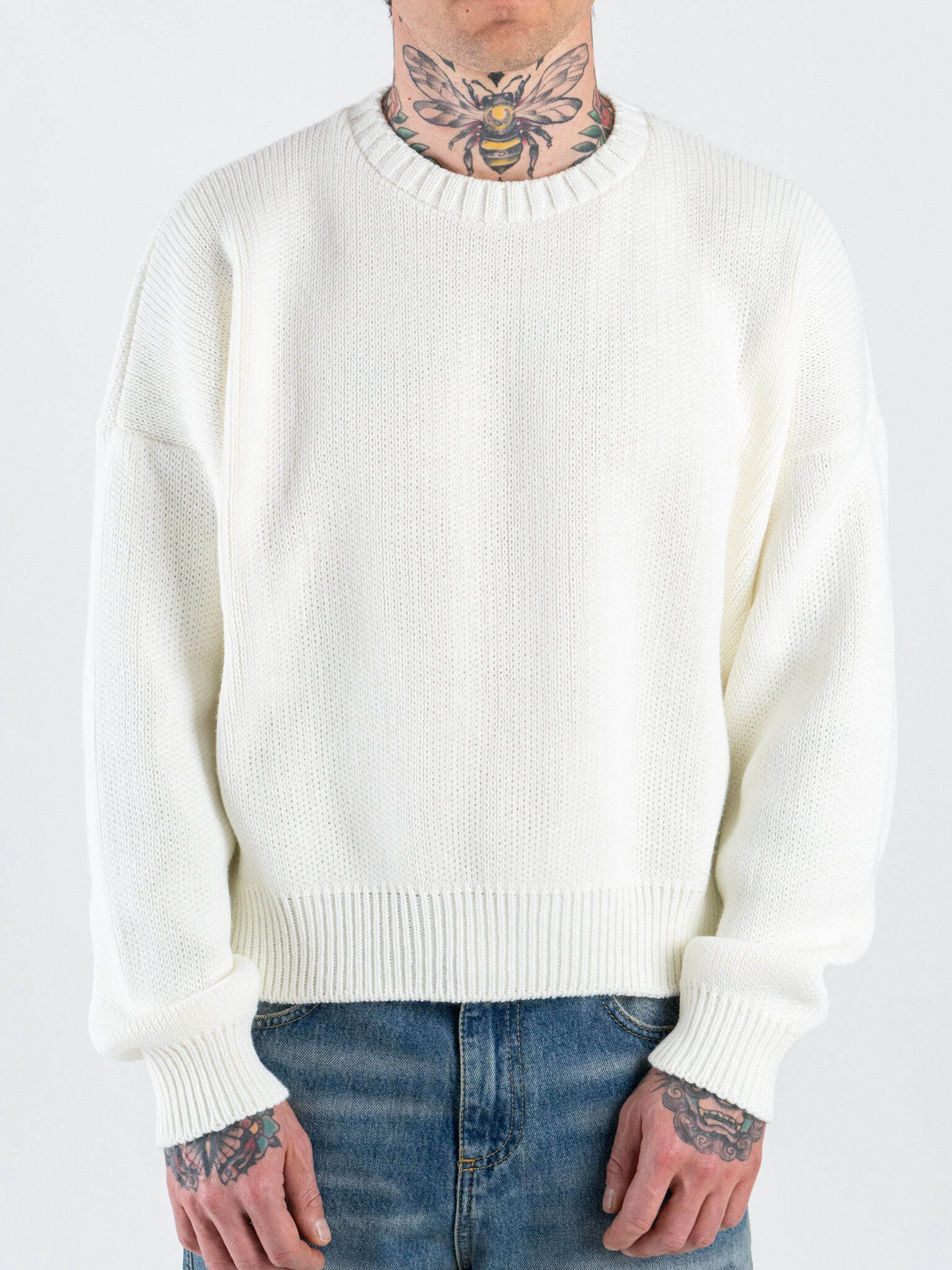 ESTASI Maglione girocollo regular crop NADAL Panna